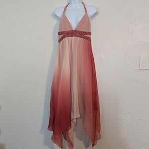 Vintage Deadstock Y2K Pink Silk Babydoll Asymmetrical Whimsical Fairy Dress HOCO